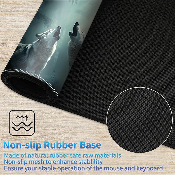 Playmat for MTG, 24 x 14 inches Game Play Mat for MTG TCG and Other Card Games, Trading Card Game Play Mat Desk Mats with Stitched Edges Non-Slip Base, Three Wolfs