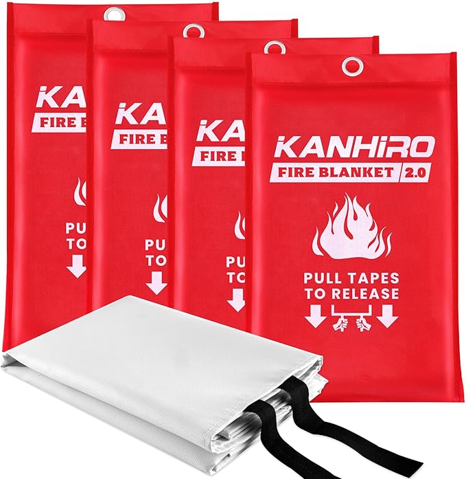 Emergency Fire Blanket for Home Kitchen - KANHIRO (4 Pack, 40 in X 40 in), Emergency Silicone Fire Blanket