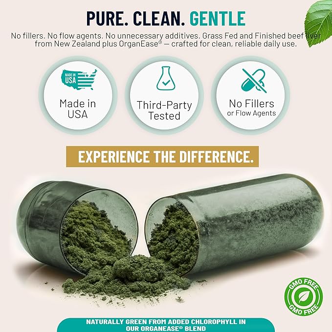 Beef Liver Gentle ??New Zealand Grass-Fed, Grass-Finished Desiccated Beef Liver Supplement with OrganEase® for Odor-Neutral, Smooth Digestion, Clean Taste ??3,000 mg, 180 Capsules