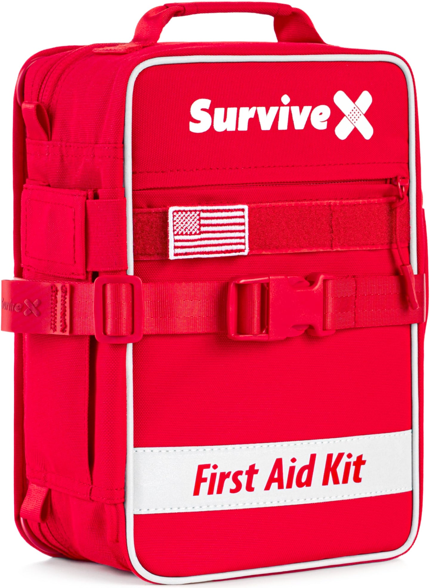 SurviveX Large First Aid Kit, Labeled Pockets, Zip Stitch Wound Closures