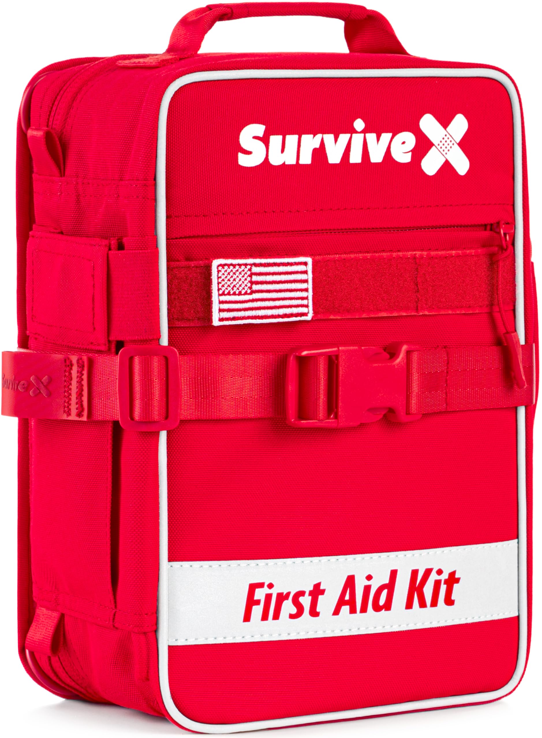 SurviveX Large First Aid Kit, Labeled Pockets, Zip Stitch Wound Closures