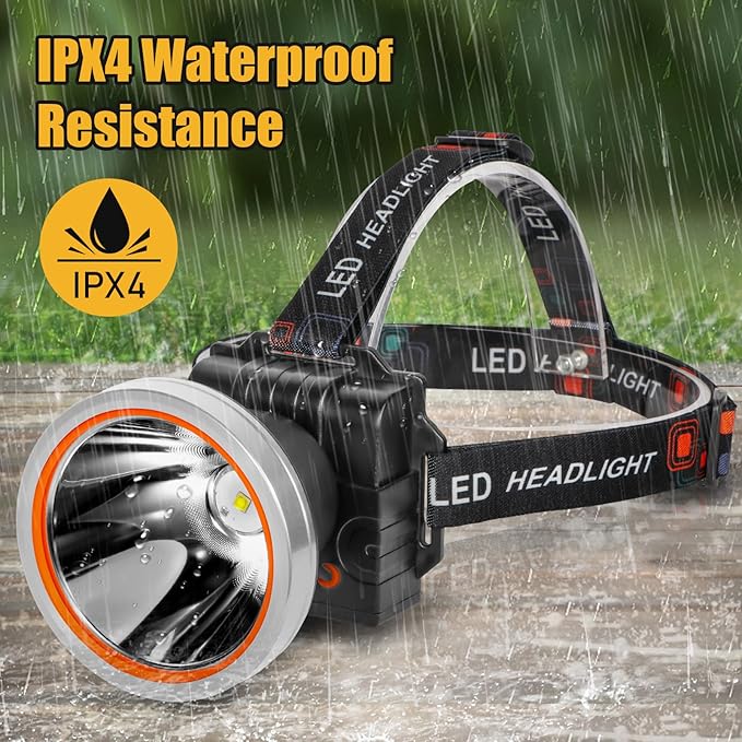 Kitness Ultra-Bright LED Headlamp,High Power Rechargeable Waterproof Headlight with 2 Light Modes for Outdoor Activities,Perfect for Camping, Hiking, Running, Emergencies (Silver Style-Yellow Light)