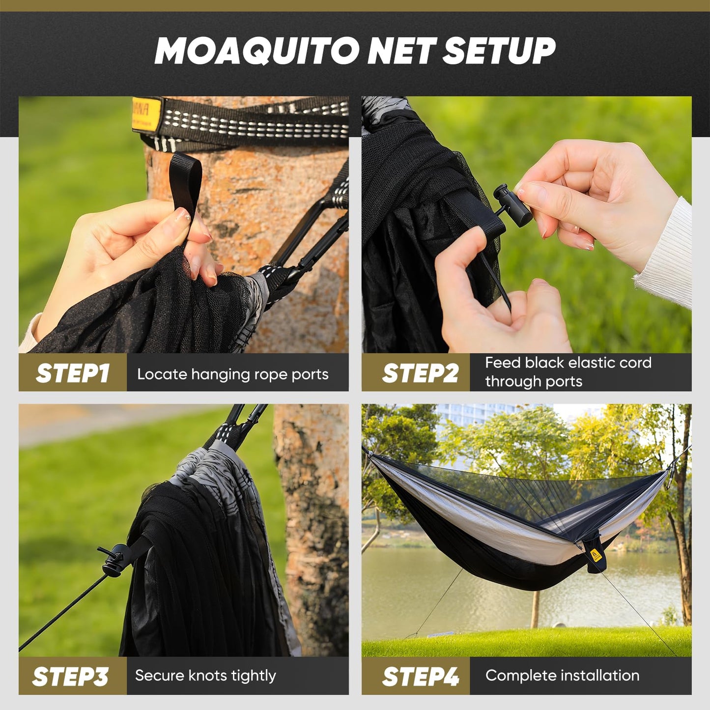 Camping Hammock with Mosquito Net, 500 lbs Portable Hammock with Tree Straps, 2-in-1 Double/Single
