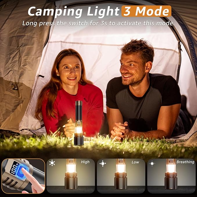 Rechargeable Flashlights High Lumens, Super Bright LED Powerful Tactical Flashlight, High Powered Flashlight, 5 Modes Zoomable Waterproof Handhel Flash Lights for Emergency Home Camping Hiking Outdoor