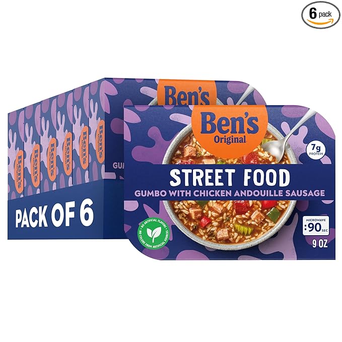 BEN'S ORIGINAL Street Food Gumbo with Chicken Andouille Sausage, Prepared Entrée, Microwave in 90 Seconds, 9 oz (Pack of 6)
