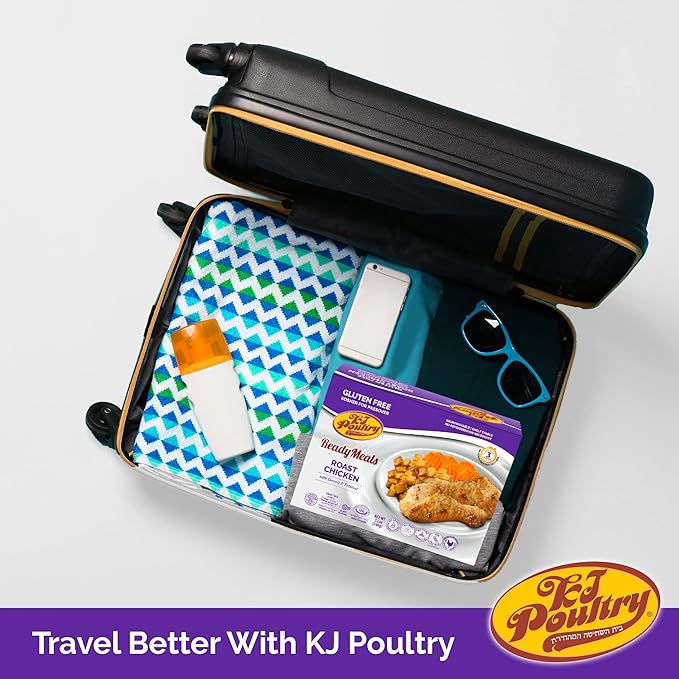 KJ Poultry Kosher for Passover Gluten Free Meals, Roast Chicken with Potato & Carrots, Halal, (6 Pack) Prepared Entree Fully Cooked, Shelf Stable Microwave Dinner, Travel Military Camping
