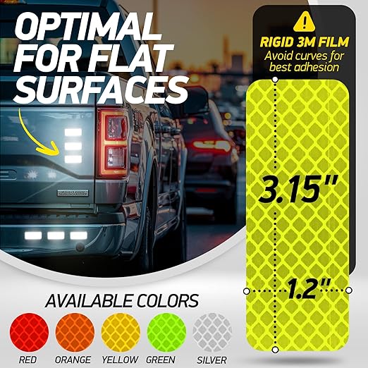 Reflective Safety Tape Stickers | 3M Diamond Grade | Yellow-Green | 1.2″ x 3.15″ | 20-Pack | Safety Warning Tape for Helmets, Cars, Mailboxes & More