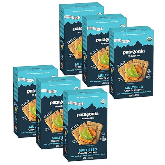 Patagonia Provisions Organic Multiseed Crackers (6 Pack) – 3g Plant Protein Per Serving – Made with Wheat Flour & Sea Salt – Non-GMO, No Added Sugar - Crispy & Crunchy