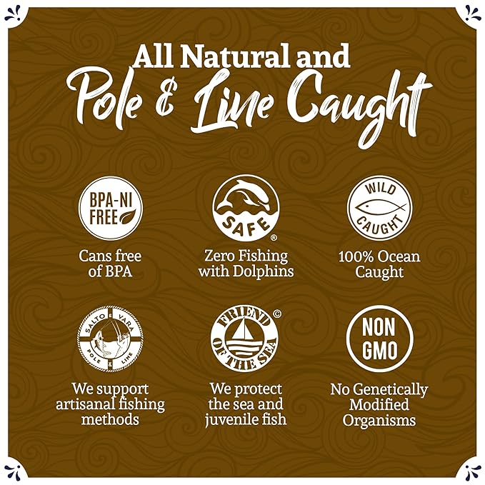 Santo Amaro - Artisanal Wild Tuna Fillets in Olive Oil & Ginger, Pole & Line Wild Caught Tuna from Portugal, Hand-Packed Bali-Style Canned Tuna Fish, 22g Protein, Paleo, Keto, Low Mercury, Pack of 6