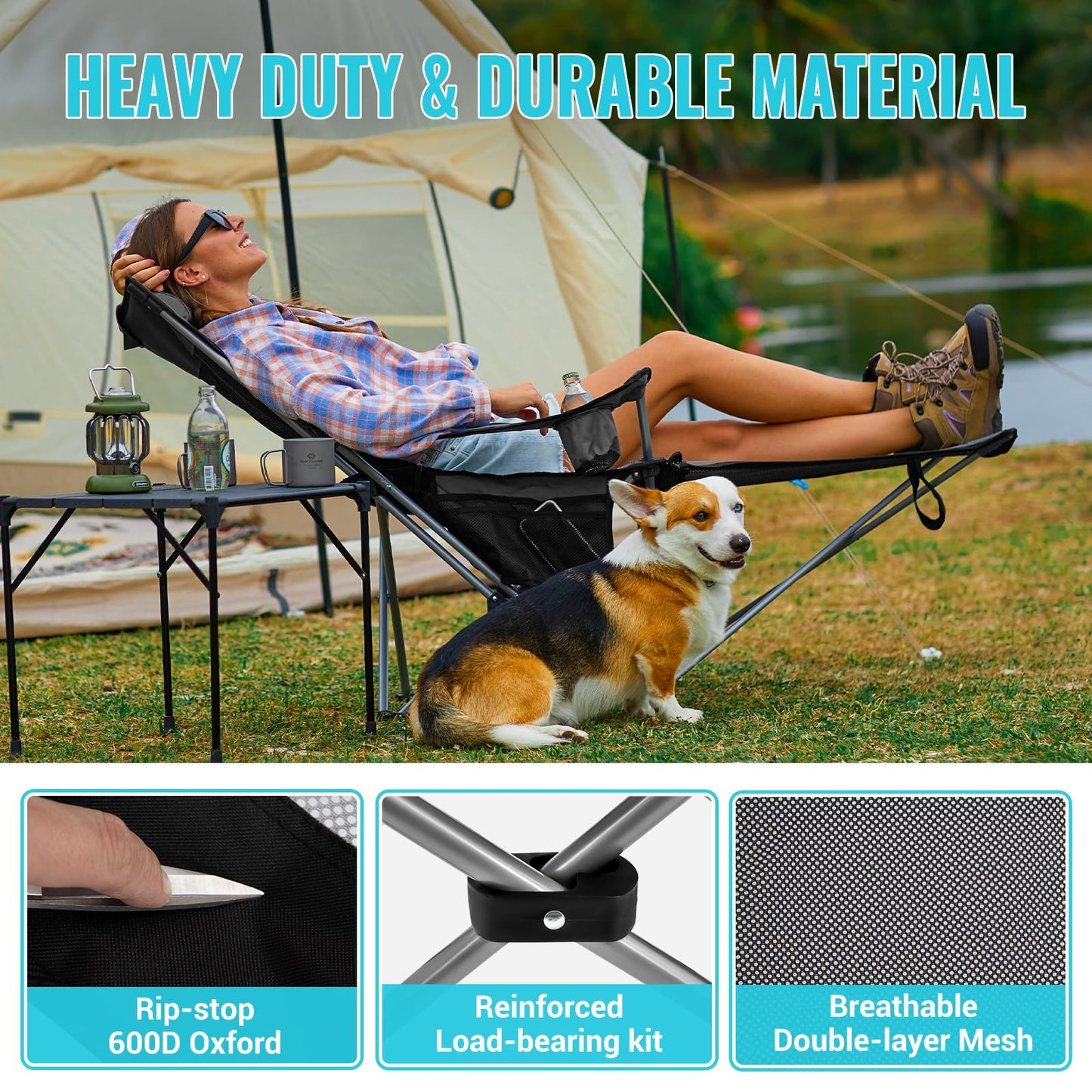 #WEJOY 2-in-1 Reclining Camping Chair with Footrest for Adults Folding Lounge Chair with Adjustable