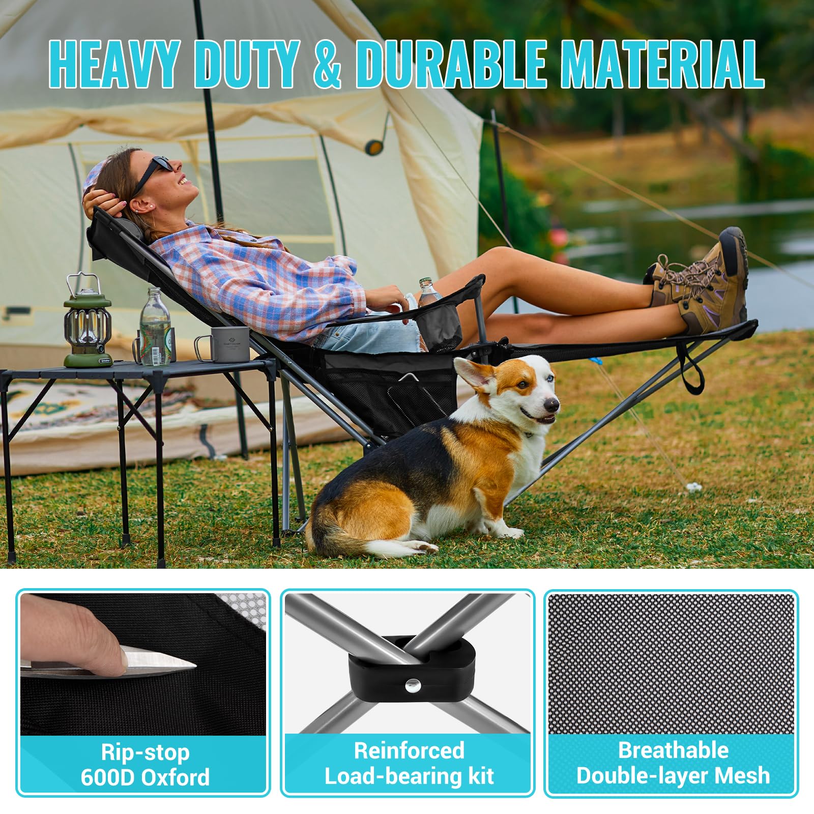 #WEJOY 2-in-1 Reclining Camping Chair with Footrest for Adults Folding Lounge Chair with Adjustable