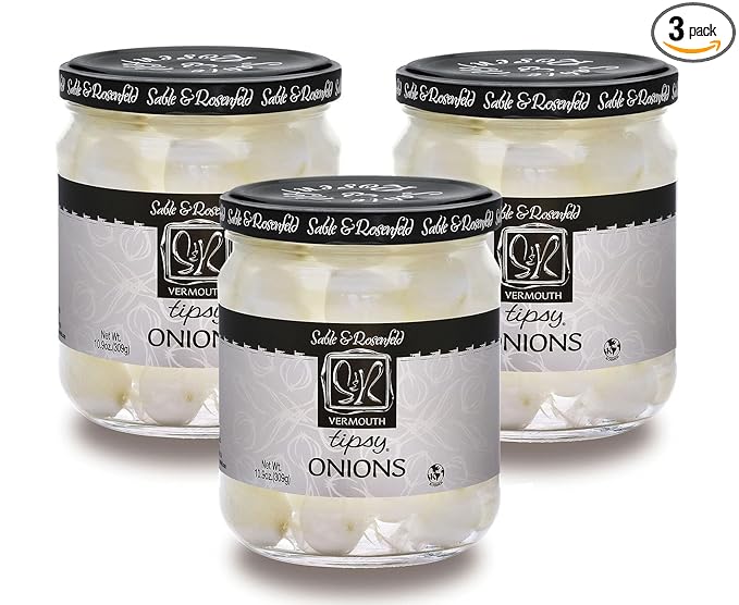 Sable & Rosenfeld Tipsy Onions - Cocktail Onions in Jar With French Vermouth - Pickled Silverskin Onions, Pearl Onions for Cocktails, Appetizers, and Hors d'Oeuvre - 10.9 Ounce (Pack of 3)