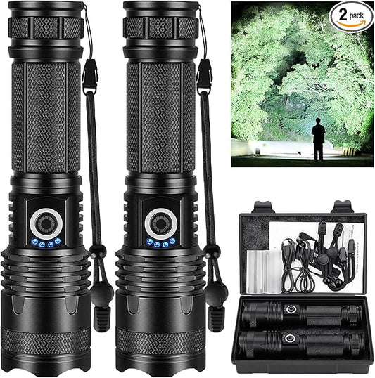 Rechargeable Led Flashlights high lumens, 2 Packs 99000 Lumen Super Bright Flashlight with 5 Modes, Powerful Waterproof Flash Light for Home,Emergencies,Camping