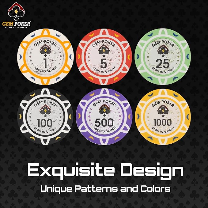 Luna 14 Gram Clay Poker Chips Set for Texas Hold’em, 500PCS Numbered Chips, Features a High-end Carrying Case with Strong Eva Foam Inside and German Polycarbonate Shell