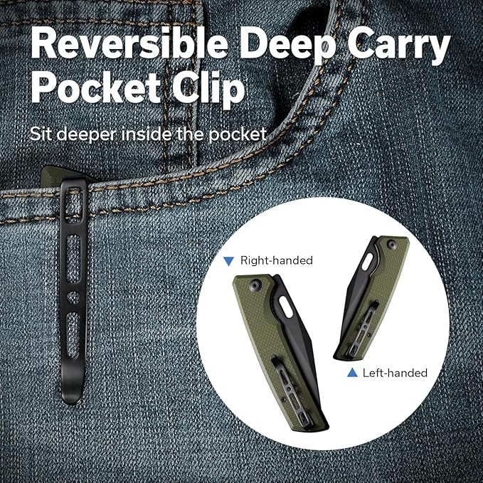 SENCUT GlideStrike Pocket Knife for EDC, Folding knife with Thumb Hole Openning, Textural Coarse G10 Handle with Deep Pocket Clip, Ideal Gift for Men Women S23018-3 (OD Green)