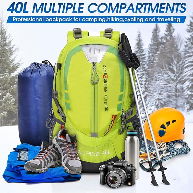 Hiking Backpack Camping 40L Outdoor Daypack Lightweight Travel Backpack with Rain Cover for Women Men (Green)