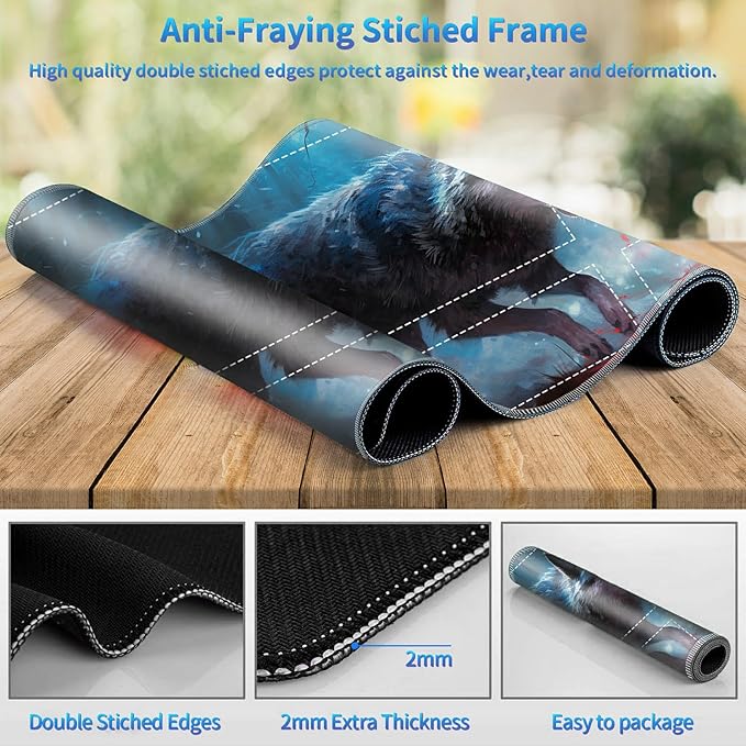 Playmat for MTG with Zones, 24 x 14 inches Game Play Mat for MTG TCG, Trading Card Game Play Mat Desk Mats with Stitched Edges Non-Slip Base, Fierce Wolf