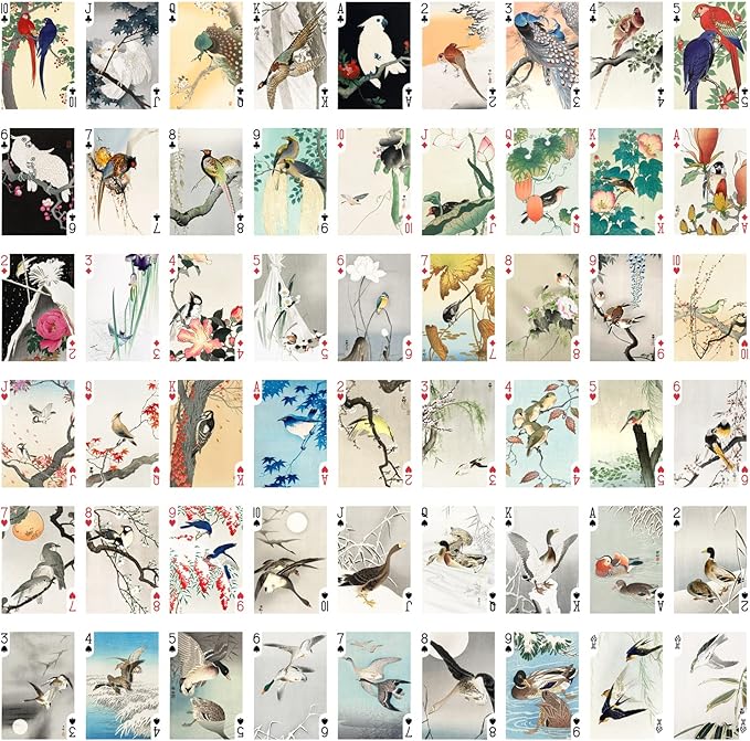 Awesome Birds Playing Cards (Poker Deck 54 Cards All Different) Vintage Antique Japanese Engraving Watercolor Illustration by Koson Ohara