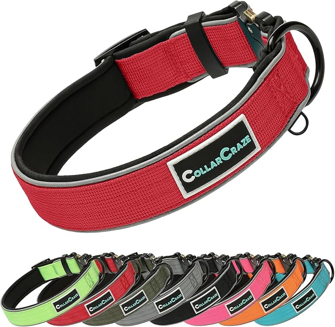 Dog Collar for Small Medium Large Dogs, Reflective, Adjustable Heavy Duty Dog Collar, Soft Neoprene Padded Comfortable for Walking (Red, L)
