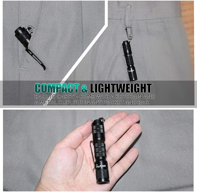 2 Pack Ultra Bright Compact EDC Keychain LED Flashlight 180lm Pocket Flashlight with Battery IPX7 Waterproof Tail Switch Flashlights for Camping, Hiking, Outdoor Activity Emergency Lighting