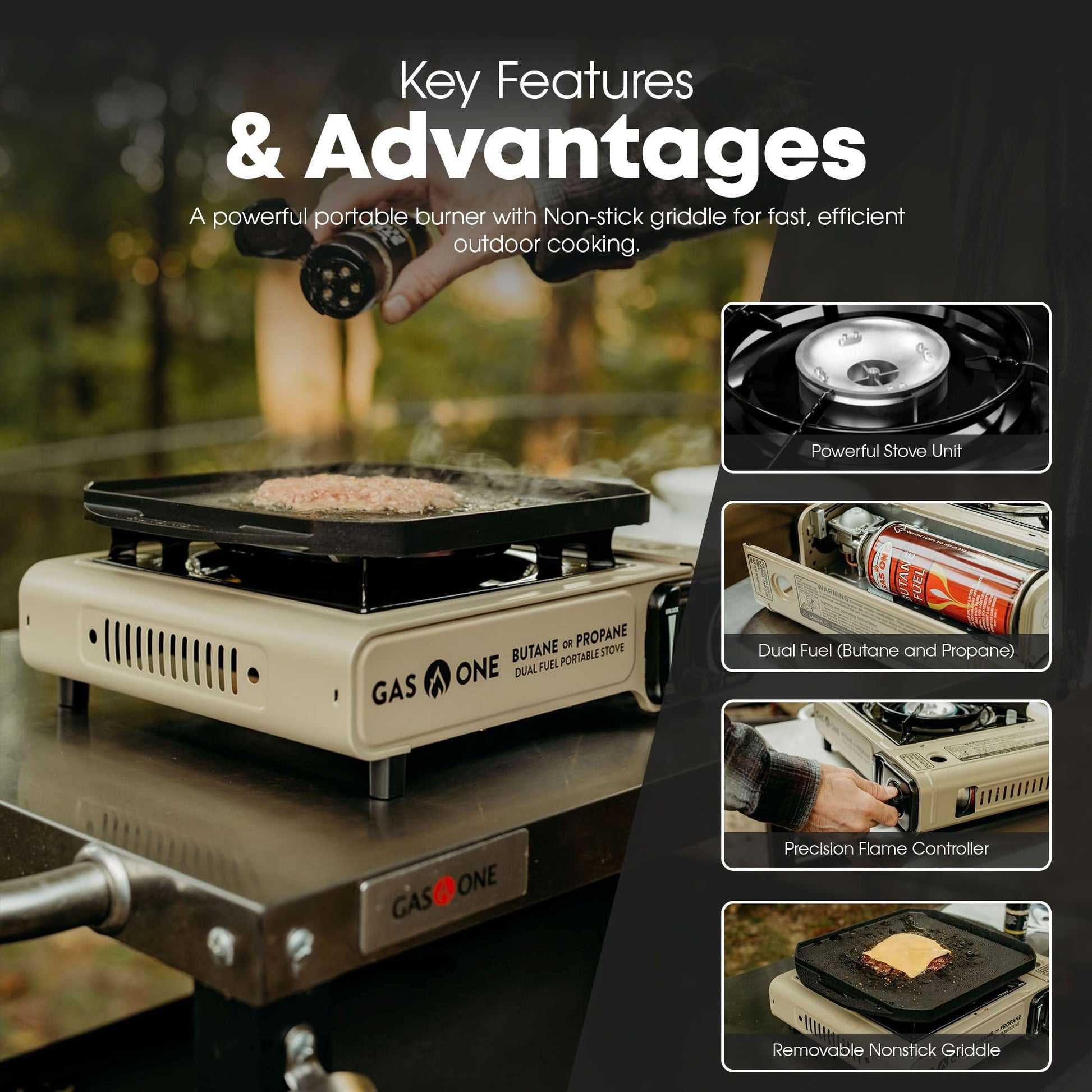 GasOne GS-3400P-KIT Propane or Butane Gas Stove with Flat Top Griddle Included – Dual Fuel Propane