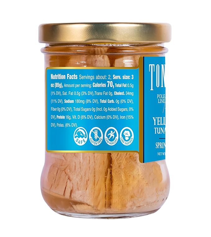 Tonnino Tuna Fish Yellowfin Pole&Line - Spring Water ??Pack of 6 ??Alternative to Salmon ??Protein Snacks ??Ready to Eat Meals