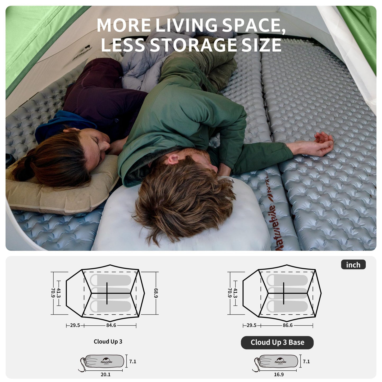 Naturehike Cloud Up 3 Person Backpacking Tent with Footprint - 3 Season Free Standing Lightweight 3