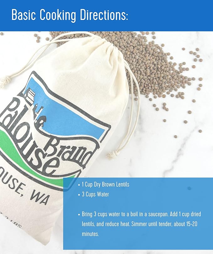 Palouse Brand Certified Glyphosate Residue Free Brown Lentils | 25 LBS | Food Storage Bucket | Non-GMO | Grown on Our Family Farm | Bulk