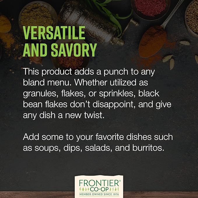Frontier Co-op Organic Black Beans Flakes 1lb - For Black Bean Burger Patties, Dry Bean Soup Mix, Black Bean Dip and More