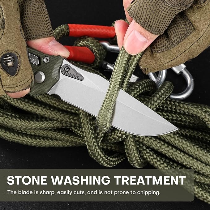 Folding Pocket Knife for Men, M390 3.7" Blade with G10 Handle and Crossbar Lock, EDC Knife for Camping, Hiking, and Outdoor Everyday Carry (Green)