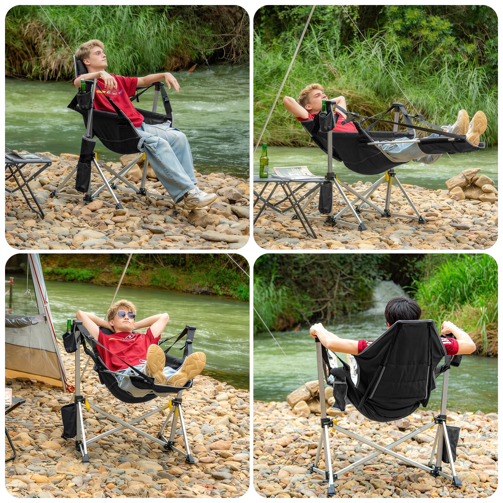 Romswi 2-Pack Aluminum Hammock Chair with Footrest, Oversized Portable Folding Swinging Chair with