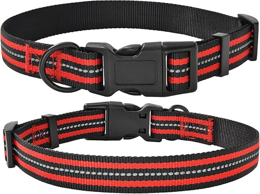 Mile High Life Reflective Dog Collar | Nylon Pet Collars wiith Buckle | Light Weight Puppy Collars | Red Dog Collars for Small Dogs (Red, X-S)