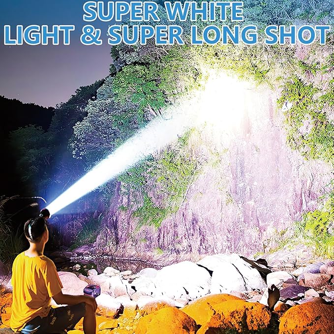Super Bright Rechargeable High Power Headlamp,LED Rechargeable Head Lamp,LED Head Lights for Forehead Flashlight,Waterproof Headlamp Headlight with White Lights for Camping,Running,Cycling,Fishing