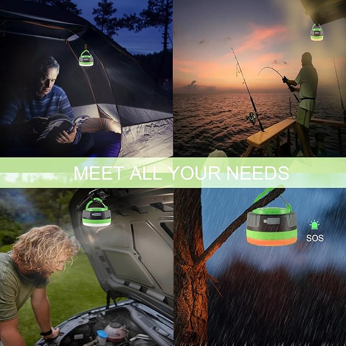 LIT-PaTH LED Camping Lantern, Rechargeable Light with Magnet Base, 2200 mAh, Survival Kit for Emergency, Hurricane, Outage, Medium Green, 2 Pack