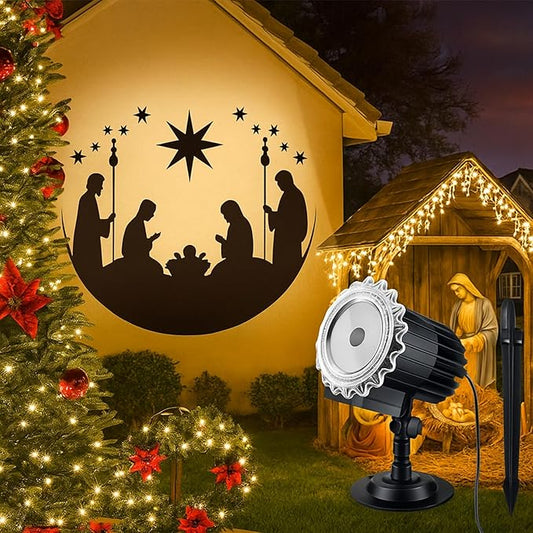 Tuanse Christmas Outdoor Nativity Projector Lights LED Flood Light Holiday with Stars for Christmas Party Garden Landscape Decoration