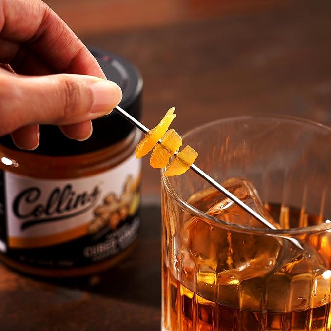 Collins Candied Ginger in Syrup for Cocktails, Gluten Free Skinny Cocktail Garnish for Whiskey, Rum, Martini, Mojito, Gin, Moscow Mule, Tea, Desserts, Baking, Home Bar, 10.6 oz, Set of 1