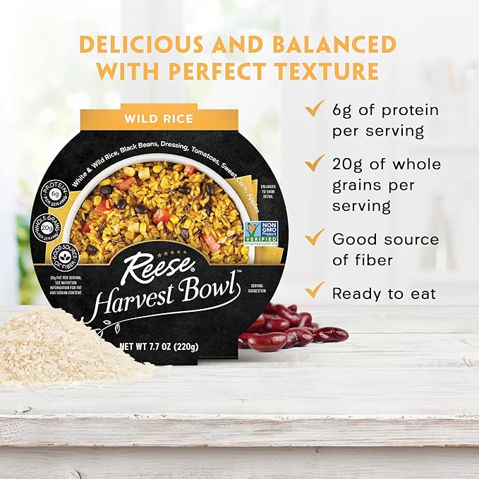 Reese Wild Rice Harvest Bowl | Black Beans, Tomatoes, Corn | High in Fiber & Protein (Pack of 8)