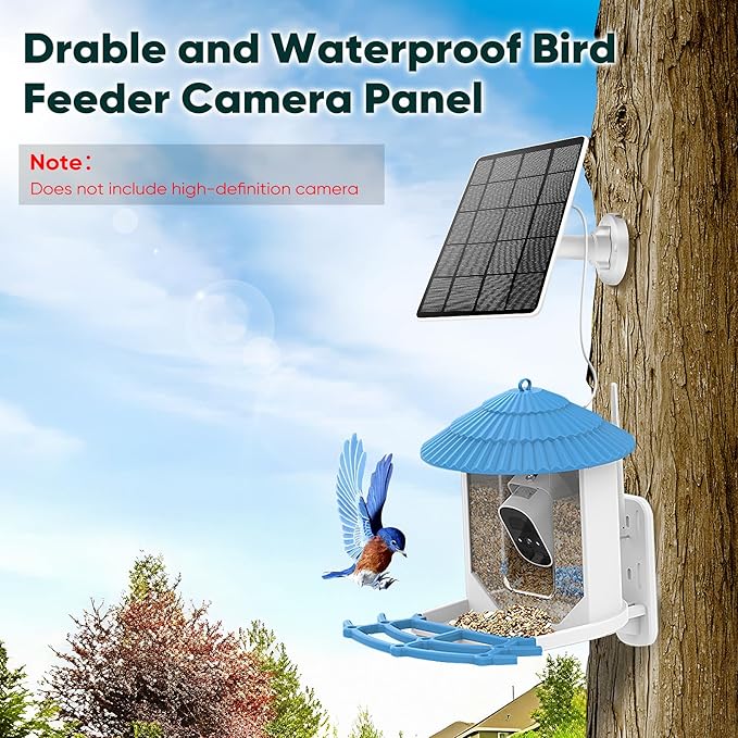 Solar Panel for Bird Feeder, Continuously 3W Power Supply for Your Bird Feeder Camera, Type-C Plug, White