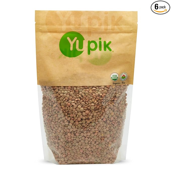 Yupik Organic Green Lentils, 2.2 lb (35.2 oz), Pack of 6, Non-GMO, Vegan, Gluten-Free, Kosher, Raw, Source of Fiber, Iron & Protein, Fiber & Iron, Ideal for Soups, Salads & Plant-Based Meals