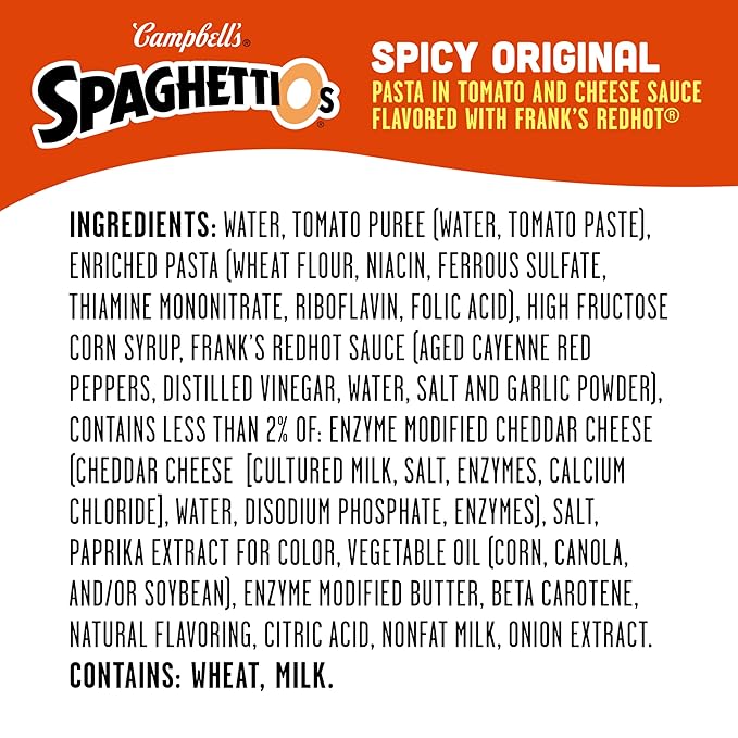 SpaghettiOs Spicy Original made with Frank's RedHot, Canned Pasta, 15.8 OZ Can (Pack of 4)
