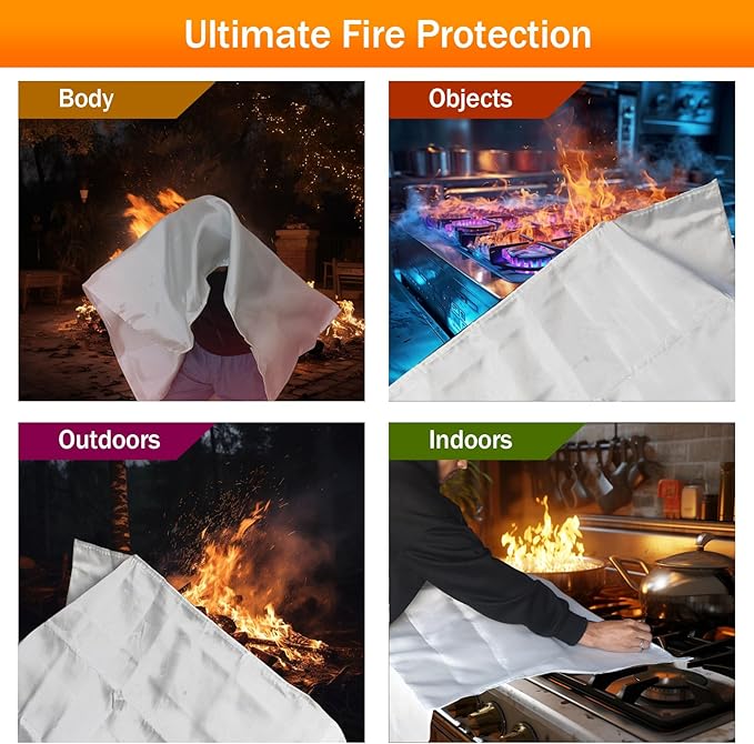 Emergency Fire Blanket for Home and Kitchen- White-B 4Pack 39.3"x39.3" Fiberglass Fire Blankets Emergency for House Fireplace, Grill, BBQ,Camping Car,Ship,Warehouse Emergency Survival Safety