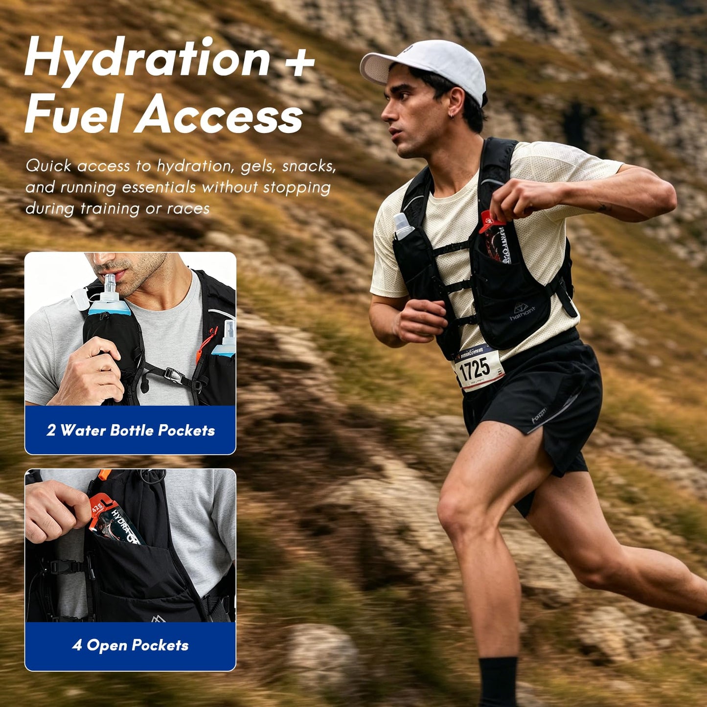 Haimont 5L Trail Running Hydration Vest with Soft Flasks, Black, M