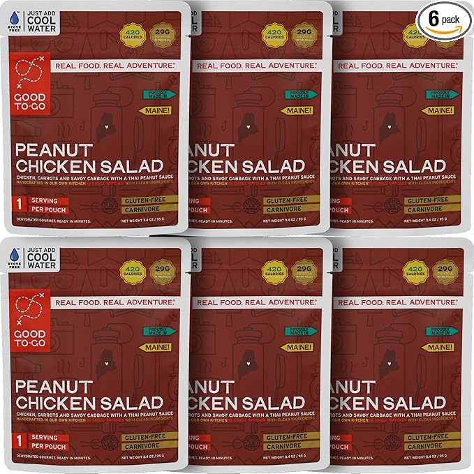 GOOD TO-GO Peanut Chicken Salad - Stove-Free??(6-Pack of Single Servings) | No Stove Required! Camping & Backpacking Food | Just Add Water Backpacking Meals | Good To-Go Dehydrated Meals Taste Better Than Freeze Dried Food