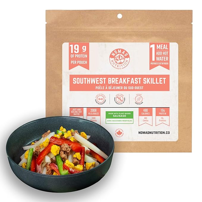 Nomad Nutrition Southwest Breakfast Skillet | Instant Freeze Dried Backpacking & Camping Food | Plant-Based, Non-GMO Hiking Meals with High-Energy, Vegan, Gluten-Free | 112g - 1 Pack