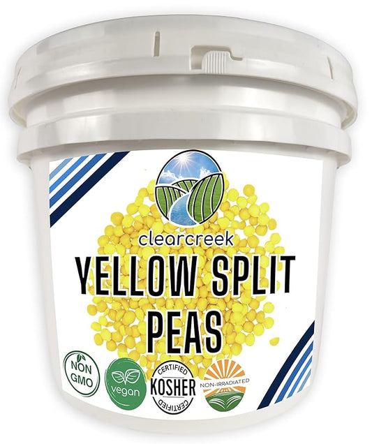 CLEAR CREEK Certified Glyphosate Residue Free Yellow Split Peas | 25 lb Bucket | Non-GMO | Kosher | Vegan | Dried | Emergency Food | Non-Irradiated