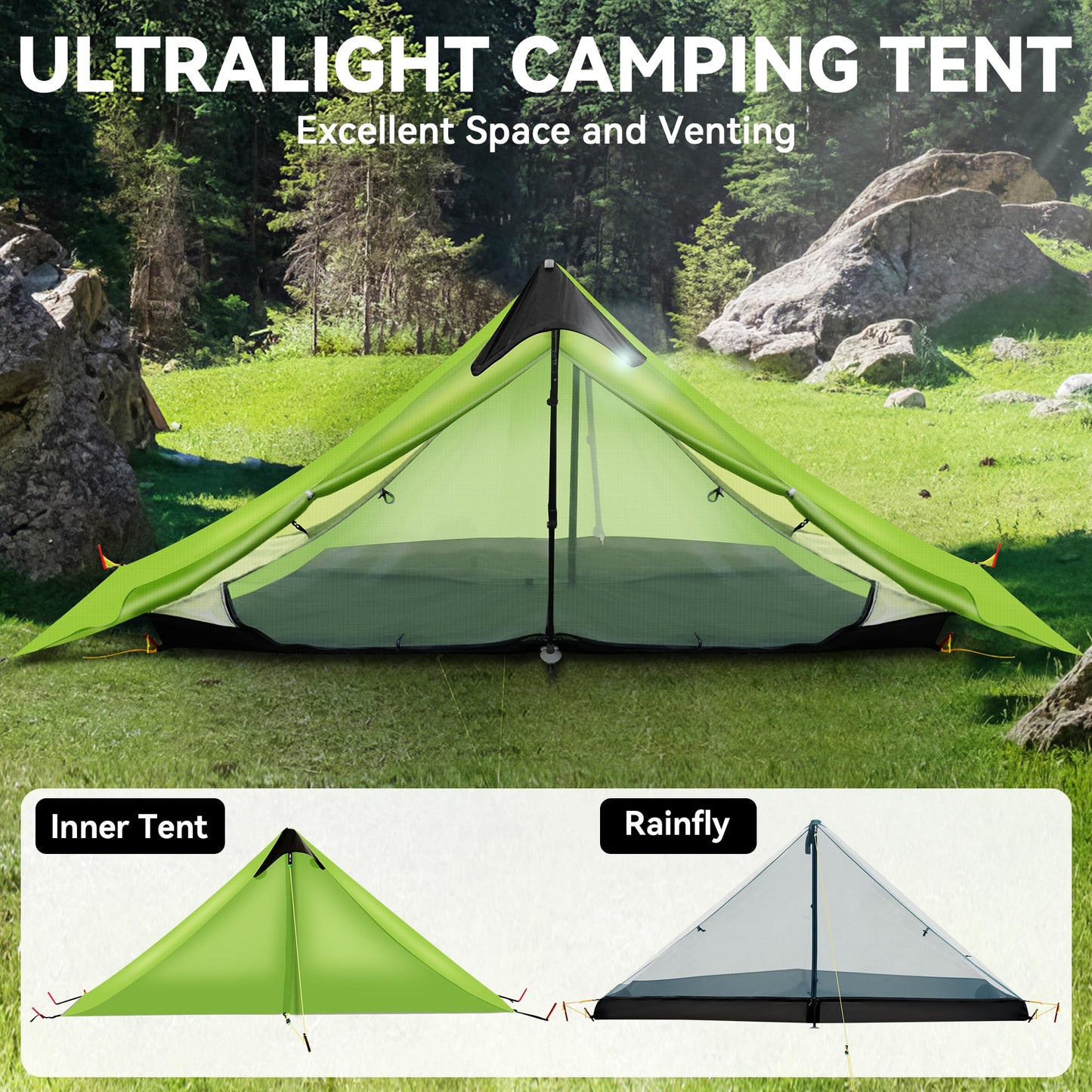 Ultralight Tent 3-Season Backpacking Tent 1 Person/2 Person Camping Tent, Outdoor Lightweight