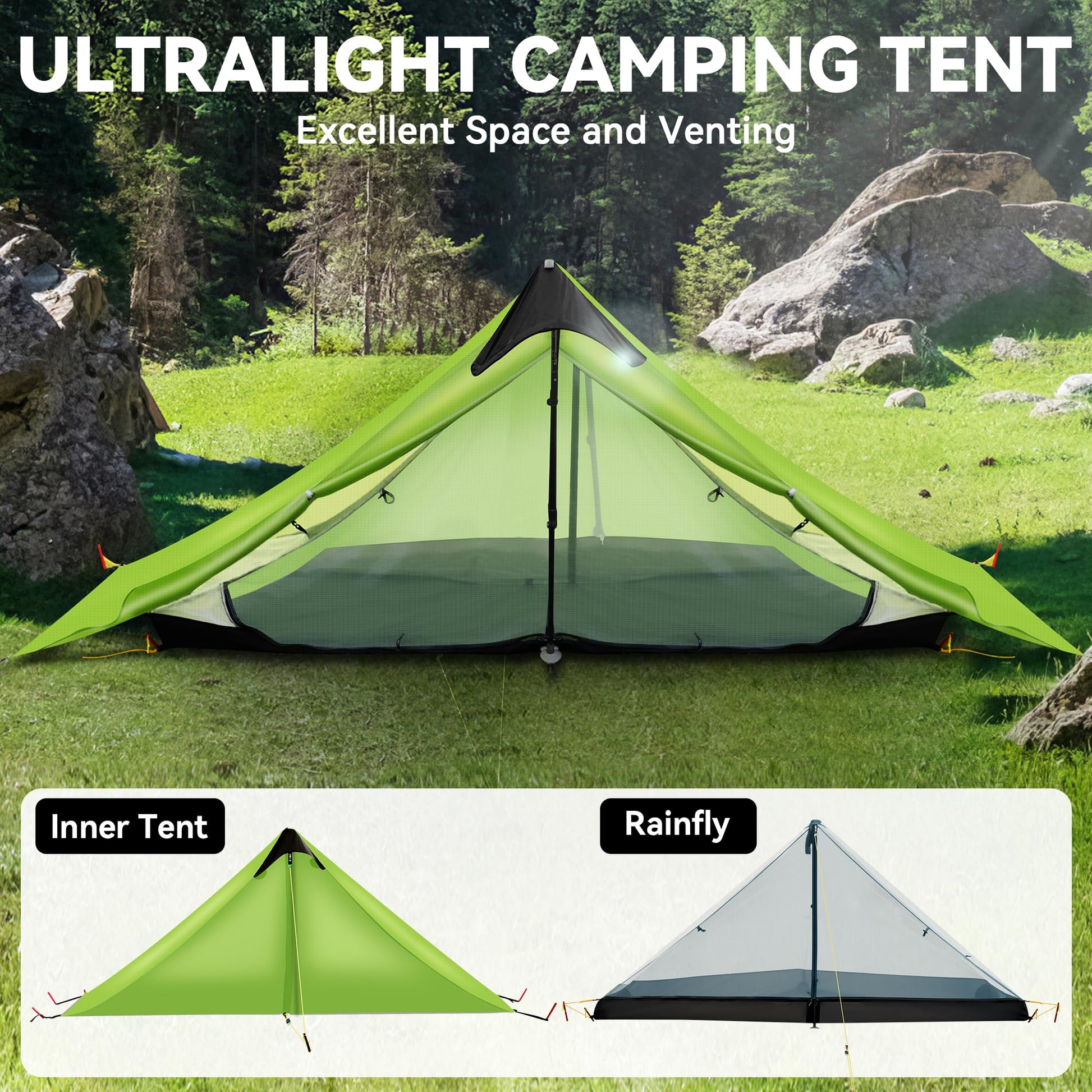 Ultralight Tent 3-Season Backpacking Tent 1 Person/2 Person Camping Tent, Outdoor Lightweight