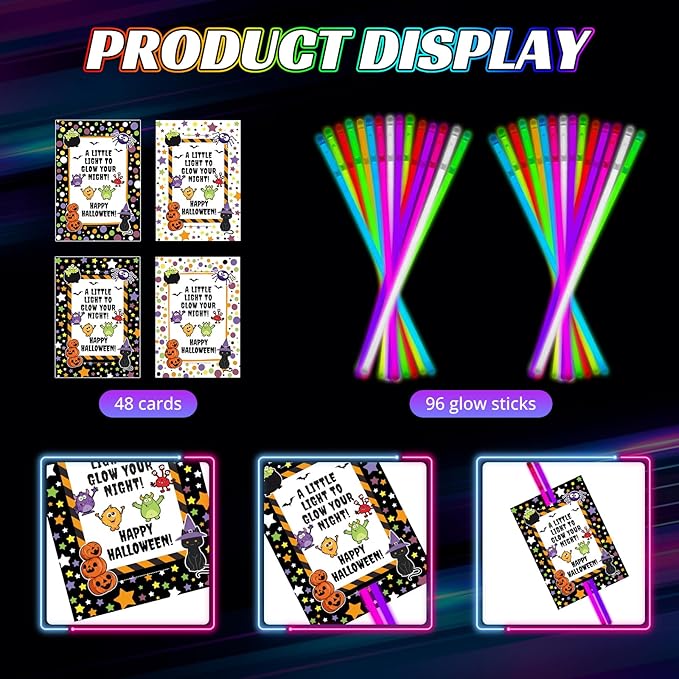 144pcs Halloween Party Favors Glow Sticks Trick or Treat Gifts Non Candy Halloween Party Supplies Glow Bracelets Goodie Bags Classroom Prizes Non Candy