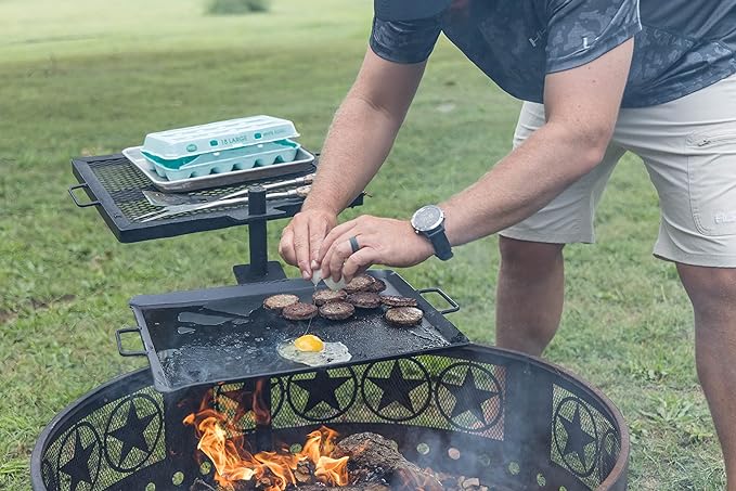 GameMaker Open Fire Cooking Grill ??Portable Campfire Grill for Open Flame Cooking, Firepits, Outdoor Fire Rings & Camping ??Heavy-Duty, Easy Setup & Adjustable Height