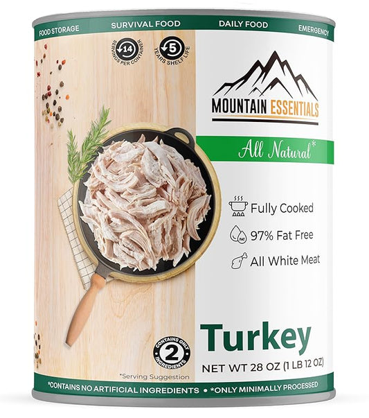 MOUNTAIN ESSENTIALS All Natural Canned Turkey 28 Oz – Fully Cooked, Ready to Eat White Meat – Pantry Staple for Daily Meals, Emergency, Survival & Camping – 5-Year Shelf Life – Made in USA – 1 Pack